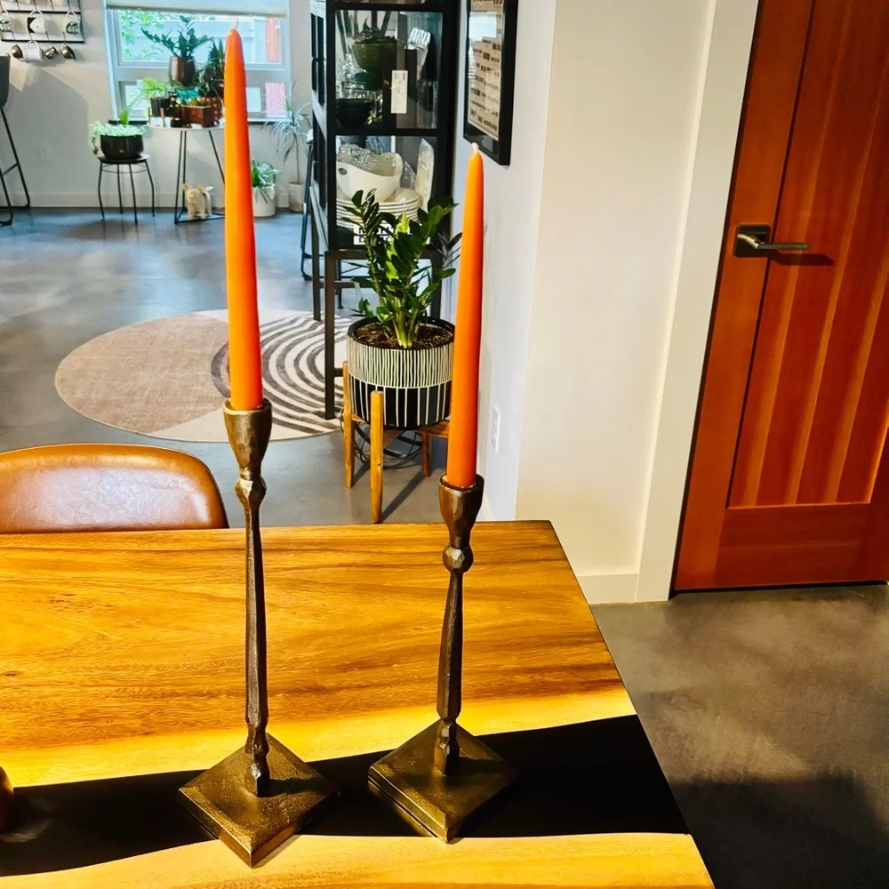 Sur La Table Set of 2 Taper Burnished Bronze Candlesticks